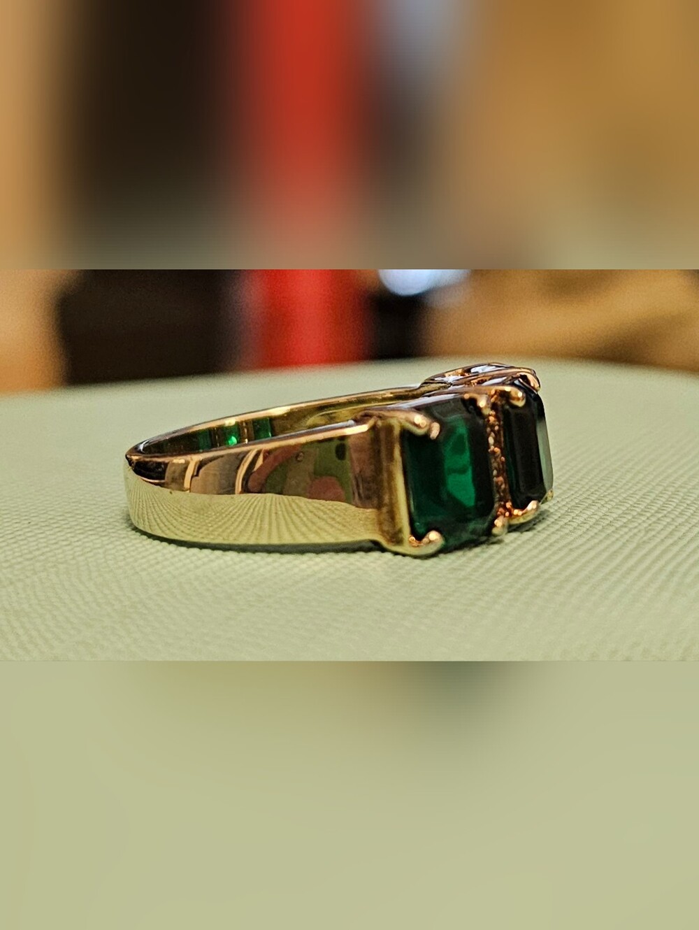 925 STERLING SILVER Dipped in Gold with Lab Emeralds and CZ Ring SZ8